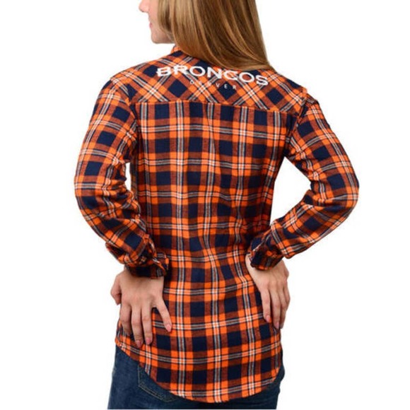 Women's Denver Broncos Orange Wordmark Flannel Button-Up Long Sleeve Shirt - Picture 2 of 2